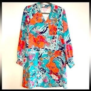 Lilly Pulitzer X Marks The Spot Map 100% Silk V-Neck Dress Womens Size 6